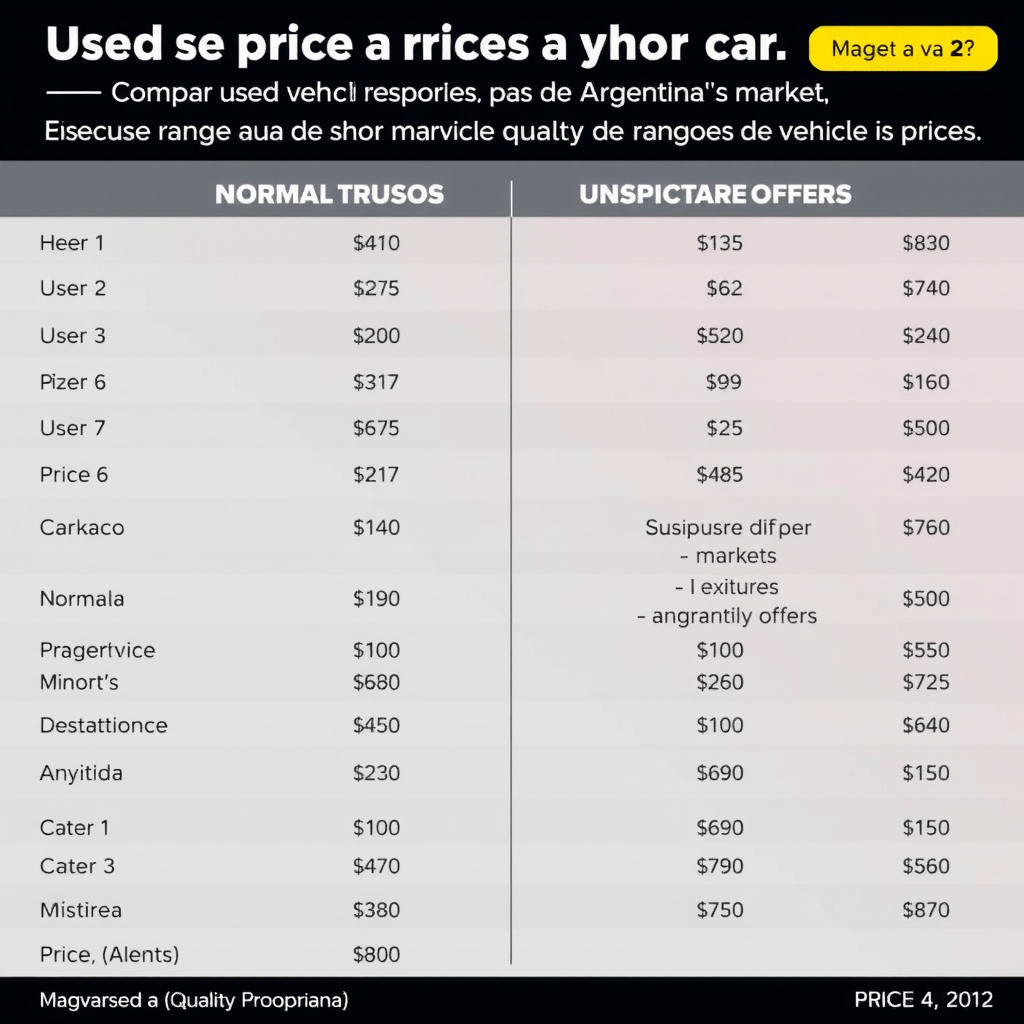 Gráfico comparativo de precios de vehículos usados en el mercado argentino, mostrando rangos normales versus ofertas sospechosas, con indicadores de valor de mercado y alertas de precios