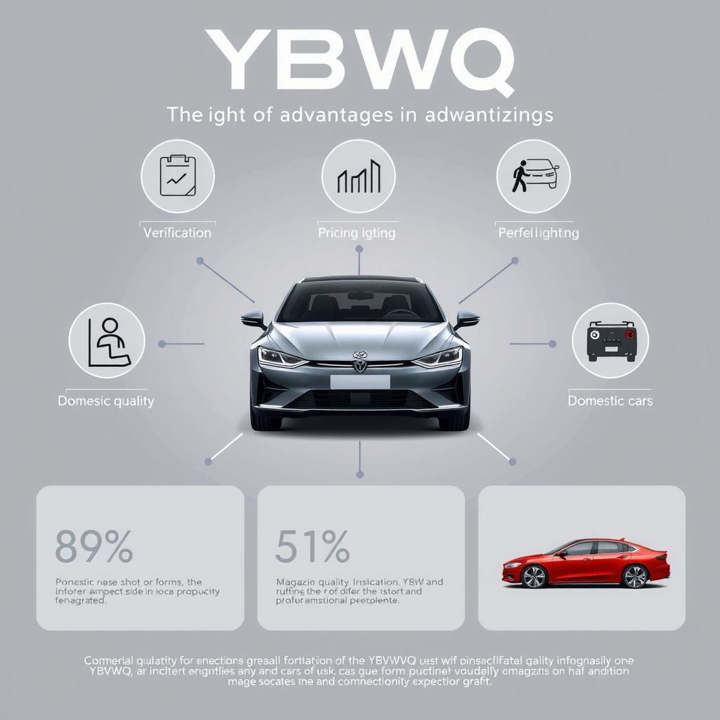 Infografía mostrando las ventajas de YBVWQ: verificación, precios, soporte y autos nacionales con iconos y estadísticas visuales